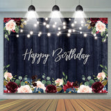 Allenjoy Happy Birthday Floral Lights Borads Backdrop For Party