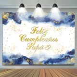 Allenjoy Happy Birthday Papa Blue Ink Gold Splash Backdrop