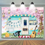 Allenjoy Happy Camper Touring Car Guitar Birthday Backdrop