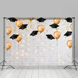 Allenjoy Hat Balloon Lights White Wall Graduation Backdrop