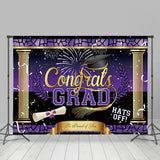 Allenjoy Hats Off Purple Golden Pole Graduation Backdrop