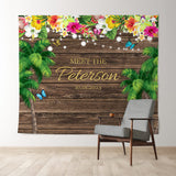 Allenjoy Hawaii Flowers And Coconut Tree Wooden Holiday Backdrop