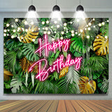 Allenjoy Hawaii Night Coconut Lights Happy Birthday Backdrop