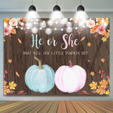 Allenjoy He Or She Blue Pink Pumpkin Baby Shower Wood Backdrop