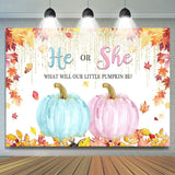 Allenjoy He Or She Bule And Pink Pumpkin Maple Autumn Backdrop