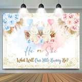 Allenjoy He Or She Bunny Floral Boho Baby Shower Backdrop