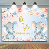 Allenjoy He Or She Floral And Elephants Baby Shower Backdrop