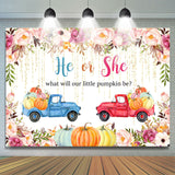 Allenjoy He Or She Floral And Pumpkin Fall Baby Shower Backdrop