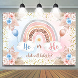 Allenjoy He Or She Floral Rainbow Boho Gender Reveal Backdrop