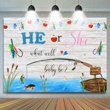 Allenjoy He Or She Go Fishing Grey Wood Baby Shower Backdrop