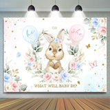 Allenjoy He Or She Little Bunny Floral Baby Shower Backdrop