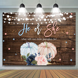 Allenjoy He Or She Pumpkin Floral Wood Gender Reveal Backdrop