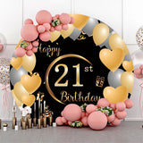 Allenjoy Heart Balloon 21St Happy Birthday Round Backdrop