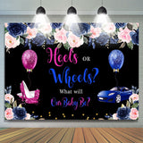 Allenjoy Heels Or Wheels Gender Reveal Floral Backdrop For Baby Shower