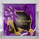 Allenjoy Heels Purple Balloon Pearl Custom Birthday Backdrop