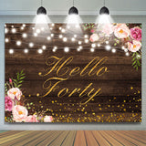 Allenjoy Hello Forty Floral Gold Glitter Backdrop For Birthday