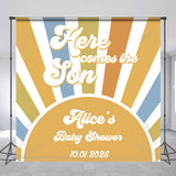 Allenjoy Here Come The Son Stripe Custom Baby Shower Backdrop