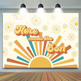 Allenjoy Here Comes The Son Floral Beige Baby Shower Backdrop