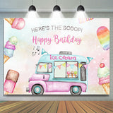 Allenjoy Heres The Scoop Ice Cream Cart Sweet Birthday Backdrop