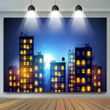 Allenjoy High Rise Building Modern Night Moonlight Backdrop