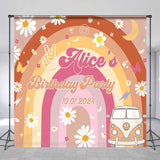 Allenjoy Hippie Car Rainbow Flower Custom Birthday Backdrop