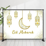 Allenjoy Hollowed Lantern Moon Glitter Eid Mubarak Backdrop