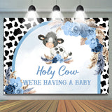 Allenjoy Holy Cow Blue Floral Plume Door Baby Shower Backdrop