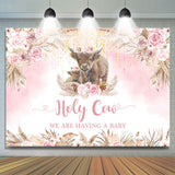 Allenjoy Holy Cow Boho Pink Flowers Baby Shower Backdrop