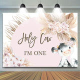 Allenjoy Holy Cow Lovely Pink Happy 1St Birthday Backdrop