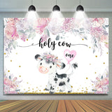 Allenjoy Holy Cow One Pink Floral Baby Cow 1St Birthday Backdrop