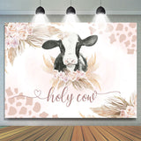 Allenjoy Holy Cow Pink Floral Leave Gender Reveal Backdrop