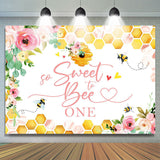 Allenjoy Honeycomb Pink Floral Bees 1St Birthday Backdrop