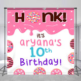 Allenjoy Honk Pink Candy Donuts Custom 10Th Birthday Backdrop