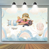 Allenjoy Hot Air Balloon Pilot Birthday Backdrop Boy