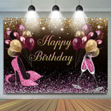 Allenjoy Hot Pink And Gold Glitter Balloons Birthday Backdrop