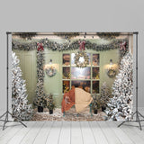 Allenjoy Indoor Trees Green Door Window Wreath Christmas Backdrop