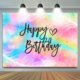 Allenjoy Iridescent Feather Happy Birthday Backdrop Girl