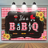 Allenjoy Its A Baby Q Barbeque Plaid Wooden Gender Reveal Backdrop