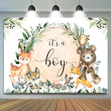 Allenjoy Its A Boy Animal Green Wreath Backdrop For Baby Shower