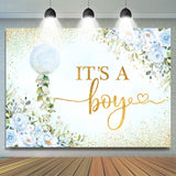 Allenjoy Its A Boy Blue Floral Sequin Baby Shower Backdrop