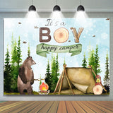 Allenjoy Its A Boy Happy Camper With Bear Baby Shower Backdrop