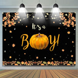 Allenjoy Its A Boy Pumpkin Leaves Black Theme Backdrop For Baby Shower