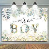 Allenjoy Its A Boy With Leaves And Spot Baby Shower Backdrop