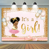 Allenjoy Its A Girl Golden Pink Balloon Baby Shower Backdrop