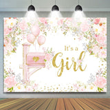 Allenjoy Its A Girl Pink Floral Balloon Baby Shower Backdrop