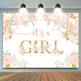 Allenjoy Its A Girl Pink Floral Plants Baby Shower Backdrop