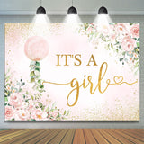 Allenjoy Its A Girl Pink Floral Sequin Baby Shower Backdrop