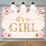 Allenjoy Its A Girl Sweet Pink And Floral Baby Shower Backdrop