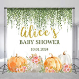 Allenjoy Ivy Pink Floral Pumpkins Custom Baby Shower Backdrop