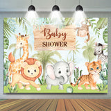 Allenjoy Jungle Cute Animals And Green Trees Baby Shower Backdrop